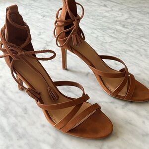 LOFT T Ankle Wrap Strappy Heel in Washed Ochre